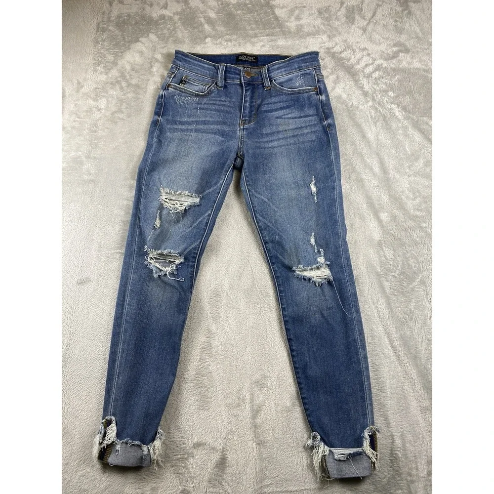 Judy Blue Blue Jeans Skinny Fit Womens 5/27 Stretch Distressed Denim